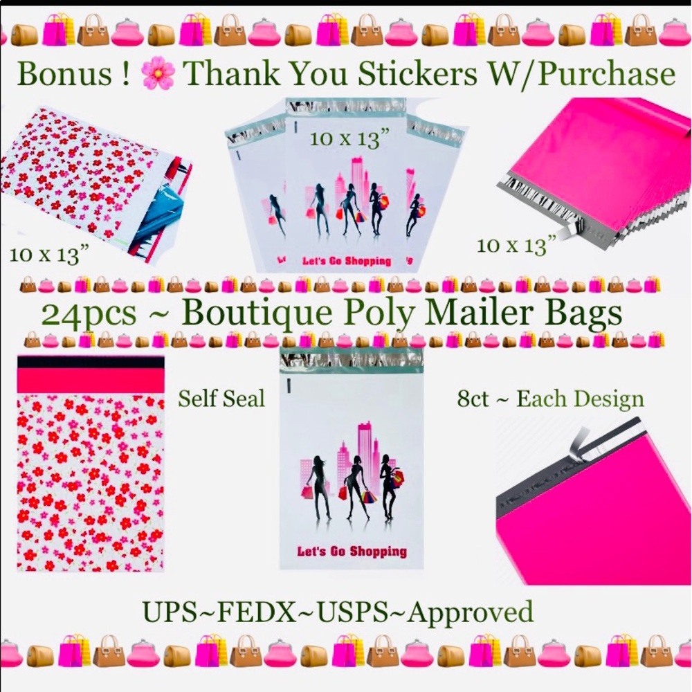 24ct ~ 10x13’ Designer PolyMailers Variety Pack   ~BONUS~24ct Free Stickers 🌿🆕🌿